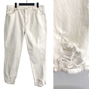 TOPSHOP cream destroyed hem mom jeans 36 / 14